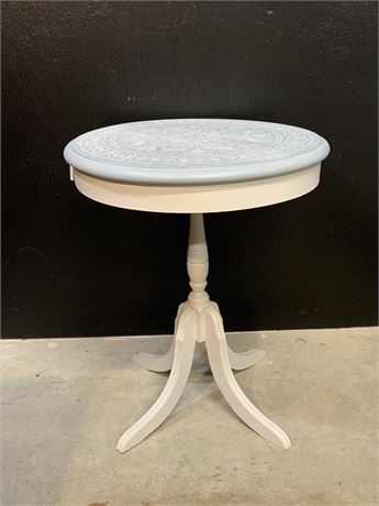 Hand Painted Stenciled Decorative Small Round Table