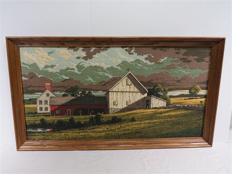 Farm Land Burlap Oil Painting