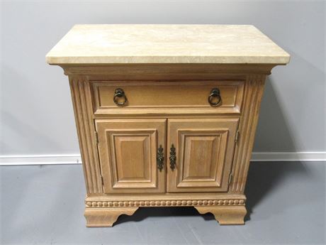 Whitewashed Nightstand/Commode with Marble Top