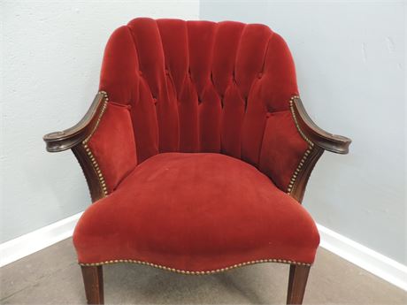 Vintage Red Velvet Scallop Back Chair