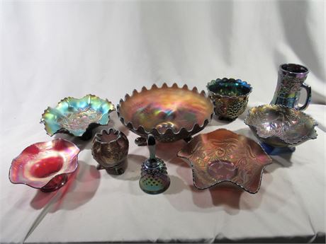 9 Piece Iridescent/Carnival Glass Lot
