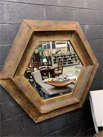 Hexagon Brown Metal Wall Mirror