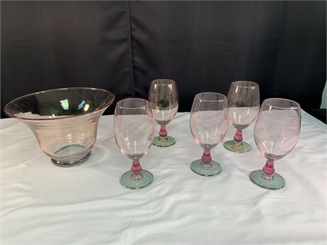 Lot of Colored Glasses and Bowls