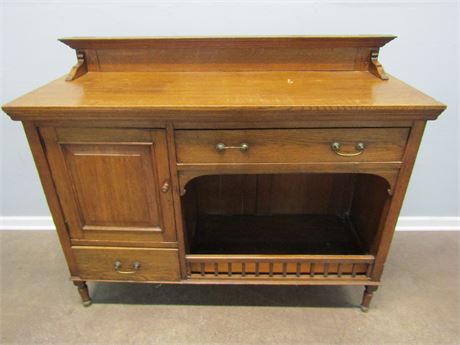 Early Vintage Wood Buffet Hutch with Drawers and Side Door
