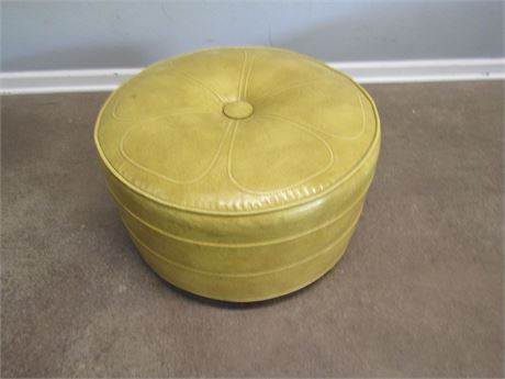 Mid Century Footstool Ottoman ROUND Yellow Rolling Vintage Hassock