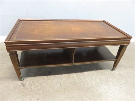 Vintage Tooled Leather Top Coffee Table