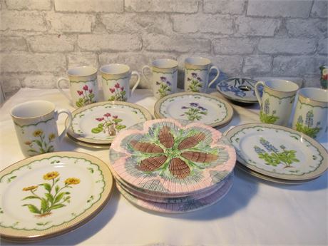 George Briard Assorted Pattern Dinnerware, Vintage Horchow Majolica Plates