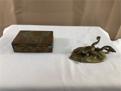 Japanese Meiji Period Bronze Stamp Box Frog Paper Holder