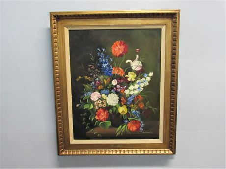 Signed Oil on Canvas Floral Still Life by Sbylle Robertin