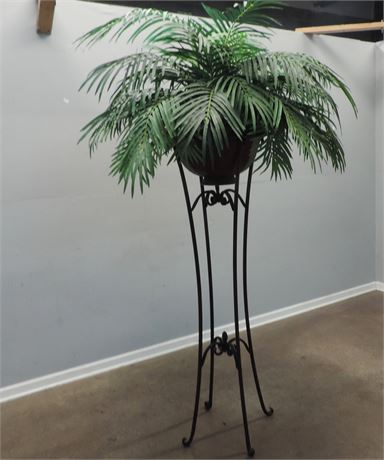 Large Faux Palm Plant on Tall Stand