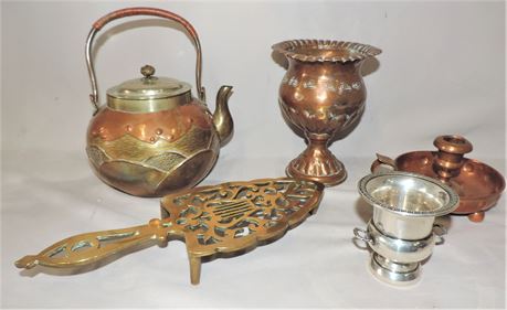 Sterling Silver Vase / Genuine Brass Trivet / Copper Teapot / Candlestick