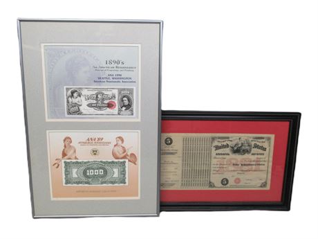 ANA Souvenir Cards Repro. 1890's $1000 Silver Certificate & 1881 IRS Tax Stamp