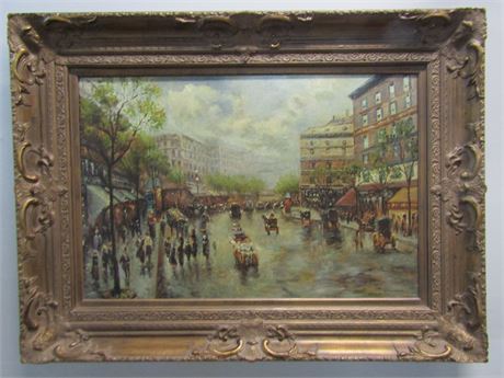 Early Parisian Street scene, Original Oil on Canvas, Signed
