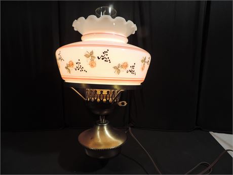 Vintage Brass Style Milk Glass Hurricane Lamp