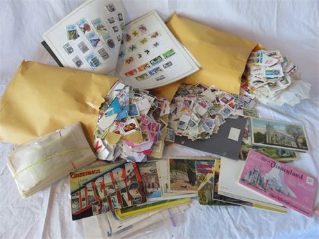 Assorted Postage Stamps and Postcard Collection