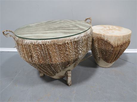 African Cowhide Drum Tables