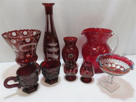 Assorted Ruby Glassware Lot