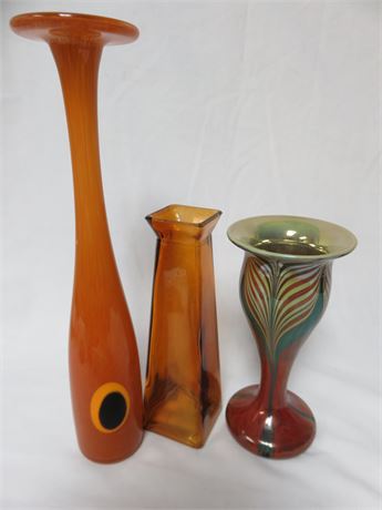 3 Studio Art Glass Vases