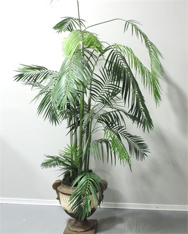Large Faux Palm Tree / Cement Pot