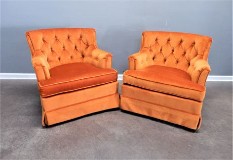 Vintage Disque Furniture Orange Velour Swivel Chairs