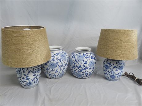 Blue & White Asian Ceramic Vases & Lamps