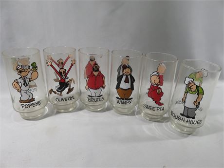 Vintage 1975 Popeye & Friends Coca-Cola Glass Set