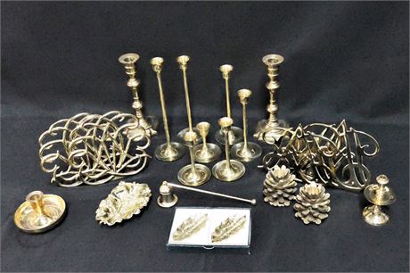 Brass Candle Holders & Virginia Metal Crafters & More Decorative Lot