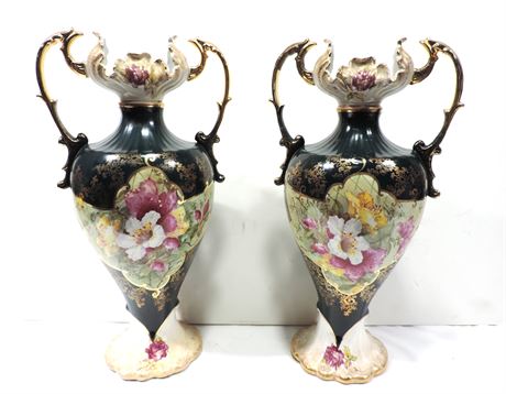 Pair of Vintage French Gold Trim Vases