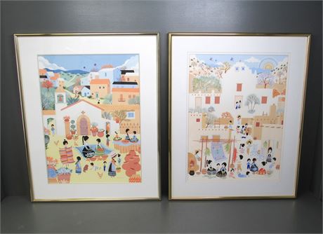 2 Blanche Davidson Signed Framed & Double Matted Gouache Prints
