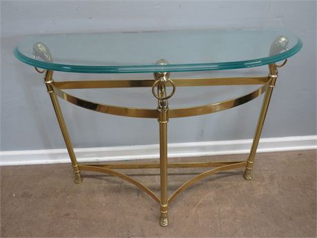 Glass Top Brass Lions' Head Console Table