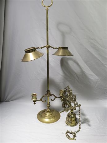 Vintage Brass Monastery Bell & Candlestick Lamp