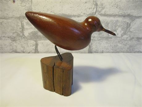 hand crafted, painted carved 6 '' seagull on wood base art piece