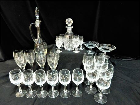 Crystal and Etched Glass Entertaining Lot