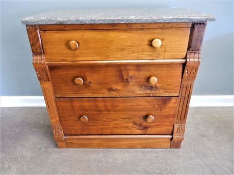 Antique Three Drawer Accent Chest with Marble Top