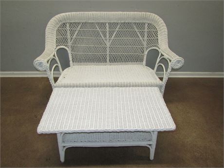 White Wicker Couch and Table