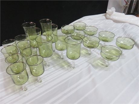 23-Piece Green Glass Stemware Set
