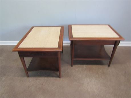 Pair of Lane Perception Style Basketweave Side Tables or Nightstands