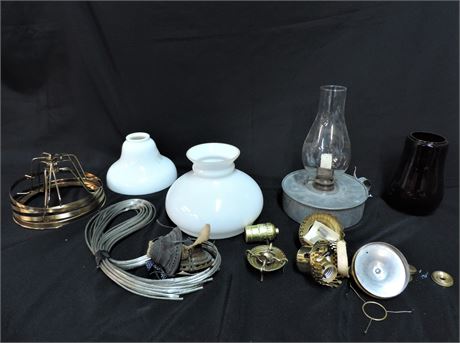 Vintage Farm Brooder Oil Lamp Milk Glass Bell Shade Lamp Making Parts