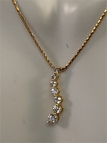 14KT Yellow Gold Necklace/ 7 Diamond Pendant