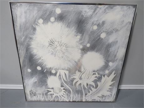 Mid-Century Dandelion Painting 50 Shades of Grey by Lee Reynolds