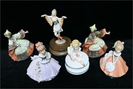 Porcelain Rotating Music Dolls / Lot of 6