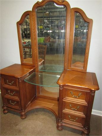 Vintage Vanity Dresser and Handcrafted Mirror Set