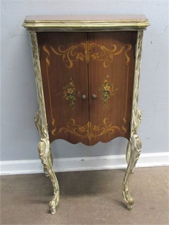 Small Bow Front French Provincial Cabinet with Hand-Painted Trim