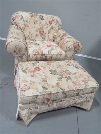 Floral Skirted Arm Chair w/Ottoman