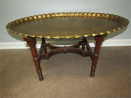 Oval Moroccan Brass Tray Table, Turkish Style