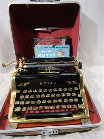 Rare Royal Quiet De Luxe Gold Portable Typewriter