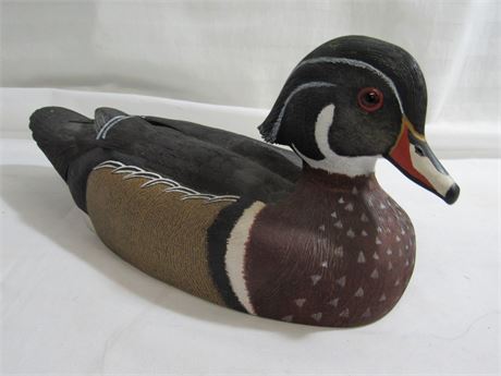 Wood Duck Decoy - Hand-Carved & Signed - F. Kos, 1987