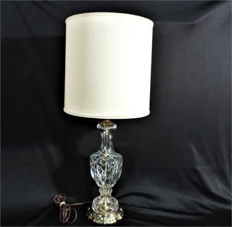 Large Brass Style Etched Glass Table Lamp