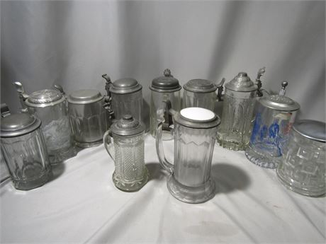 Rare Antique Glass Beer Stein Collection, German Pressed Glass