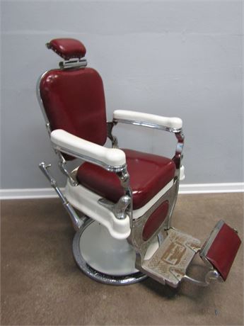 1920s Theo A. Kochs Barber Chair Nickel Plated with Headrest and Child's Seat
